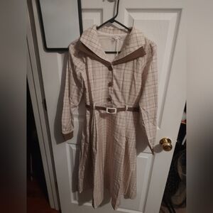 Plaid Belted Dress with Brown Accents